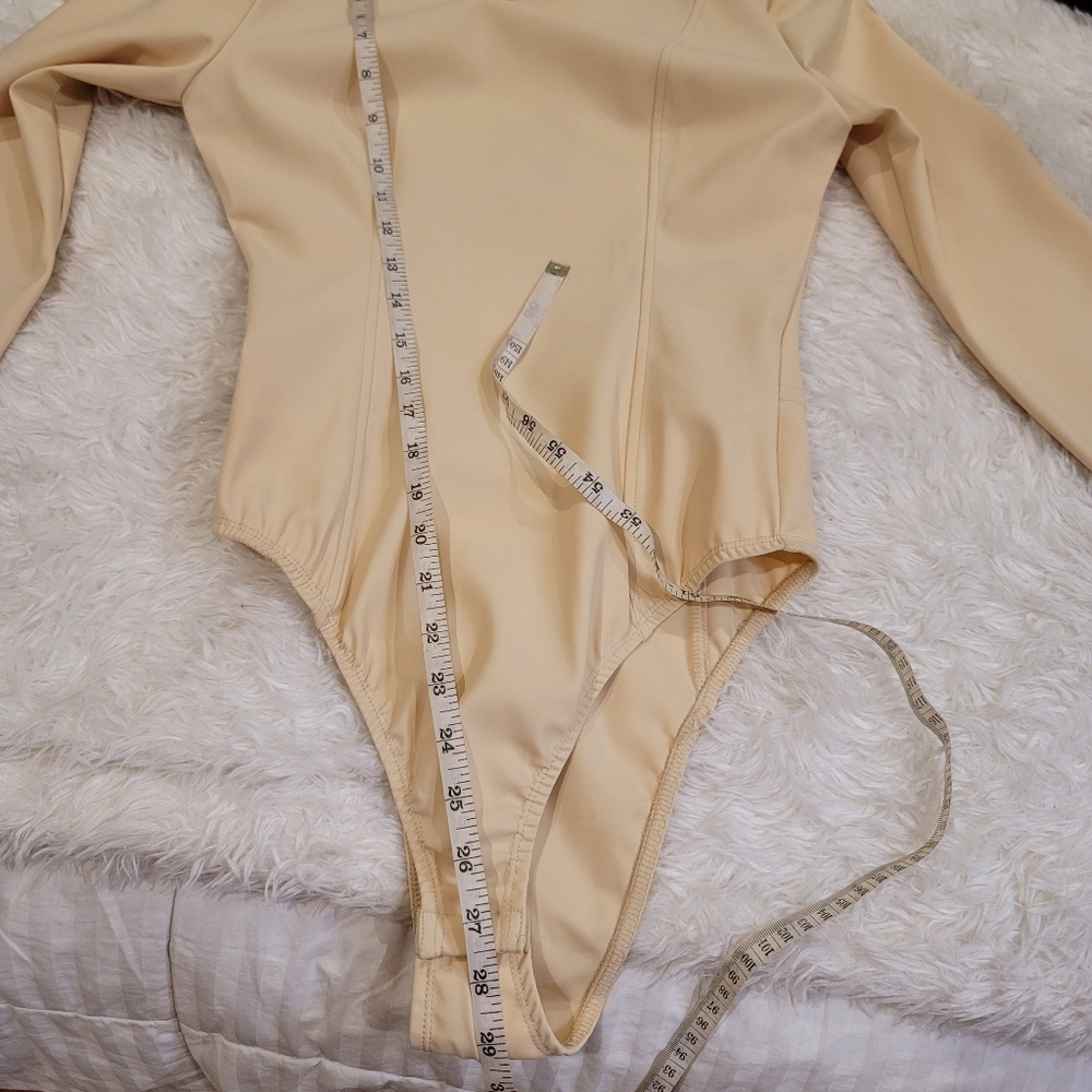 NEW ZARA faux leather look nude open back long sleeve bodysuit size small - Picture 15 of 16